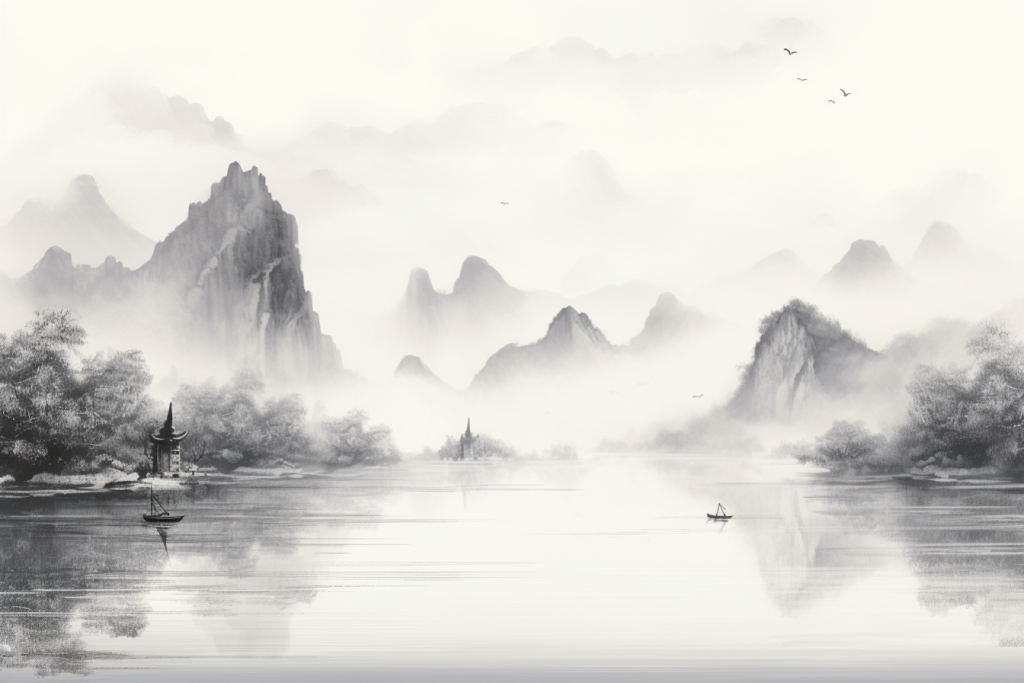 美术风景水墨画美景插画图片