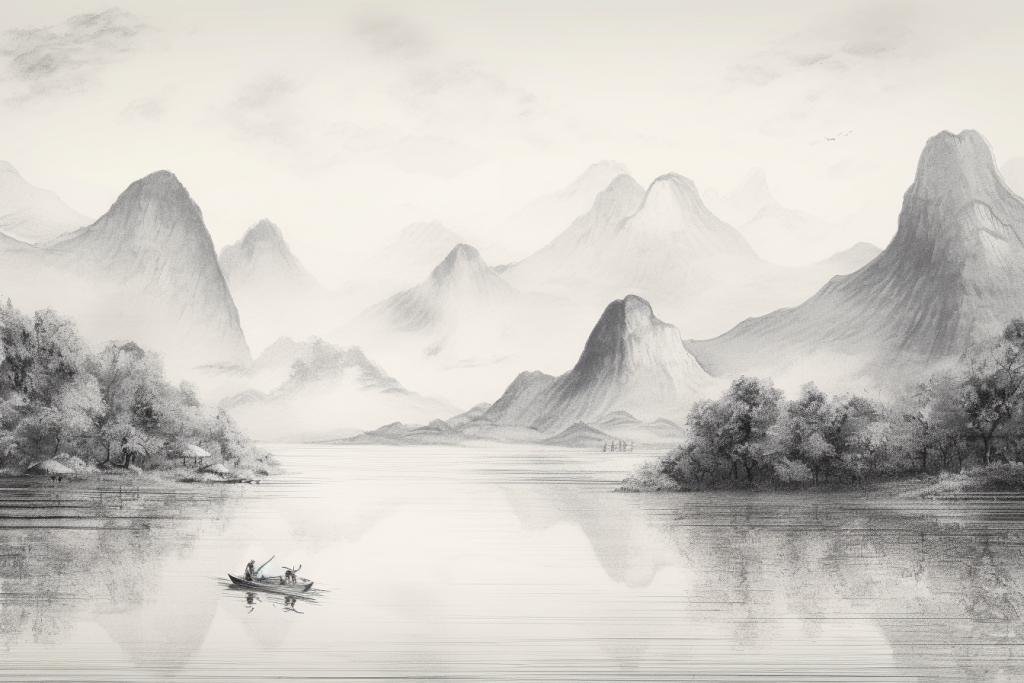 美术风景水墨画美景插画图片