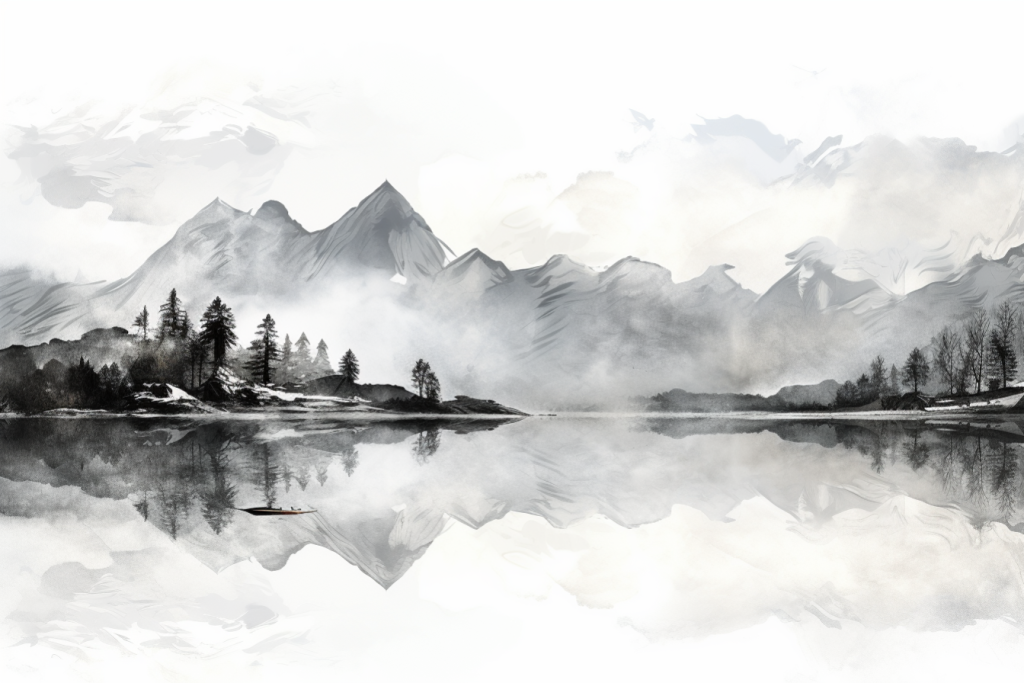 美术风景水墨画美景插画图片