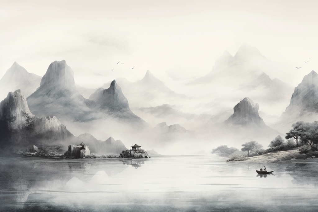 创作山峰美术风景水墨景色美景山水插画图片