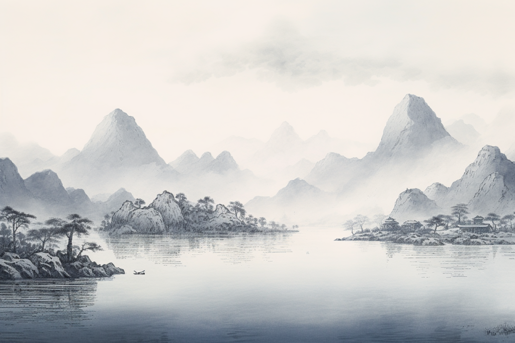 山峰美术风景水墨景色美景山水插画图片