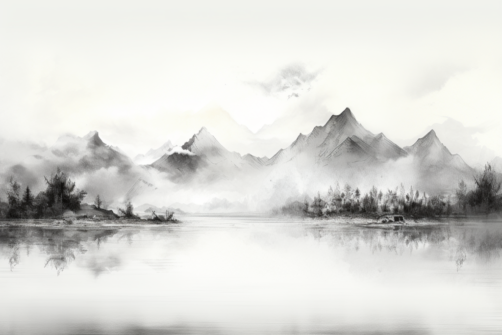 美术风景水墨景色美景山水插画图片