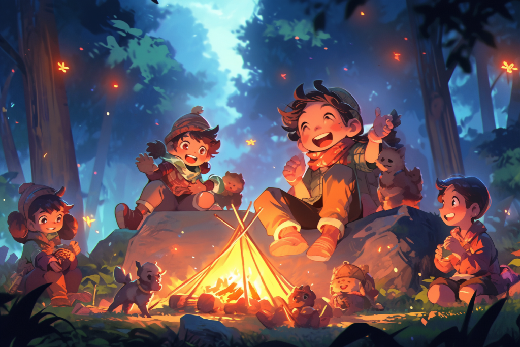 小孩节假日孩子儿童露营插画图片