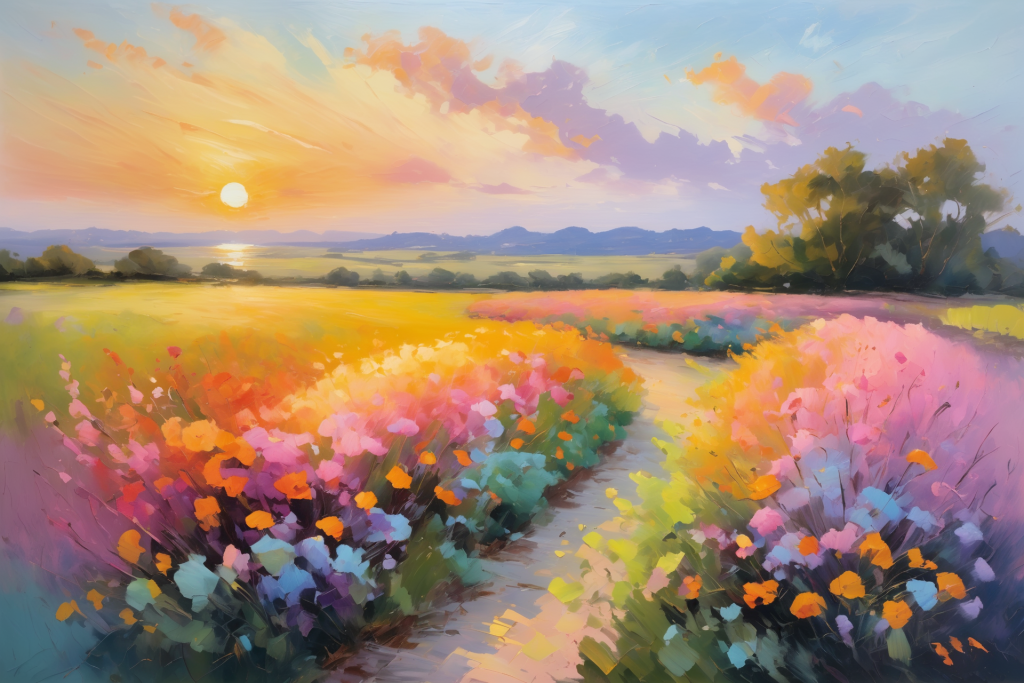 公园夕阳创作绘画艺术风景景色油画插画图片