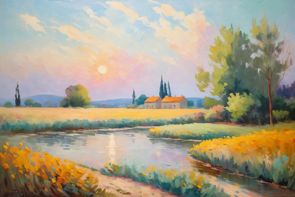 公园风景景色油画插画图片