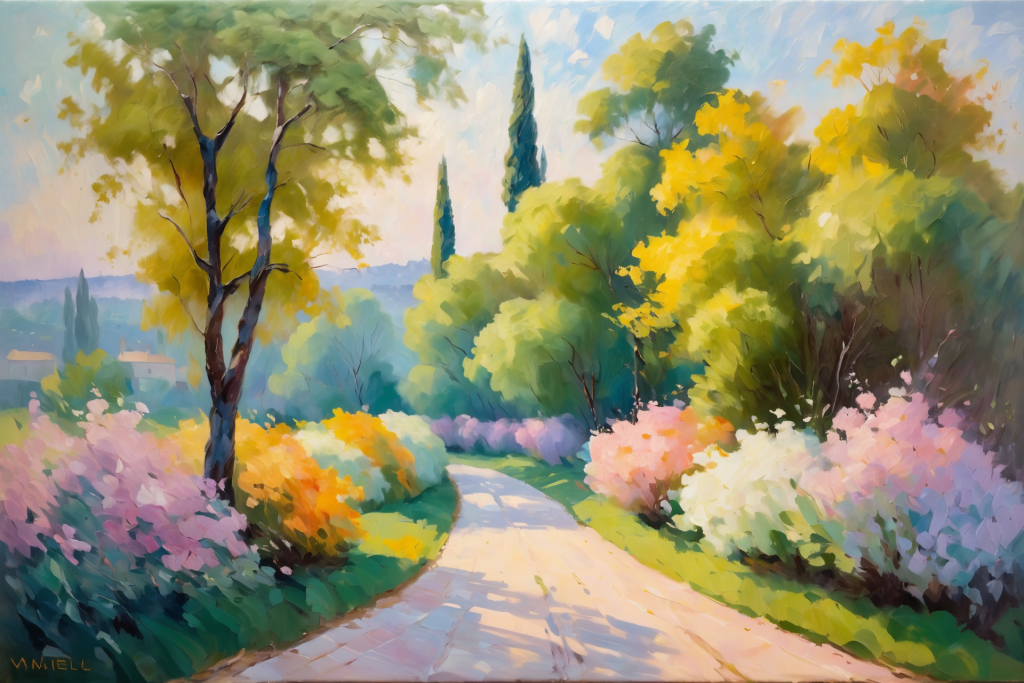 公园风景景色油画插画图片