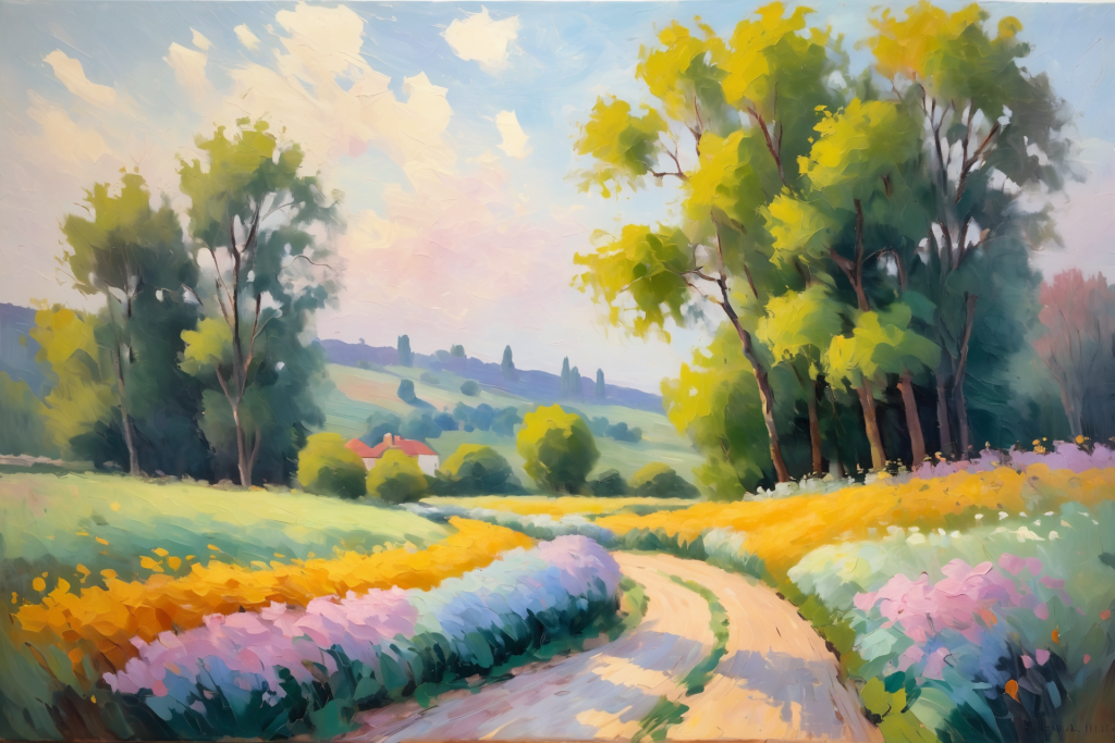 公园艺术设计绘画田园花园油画插画图片