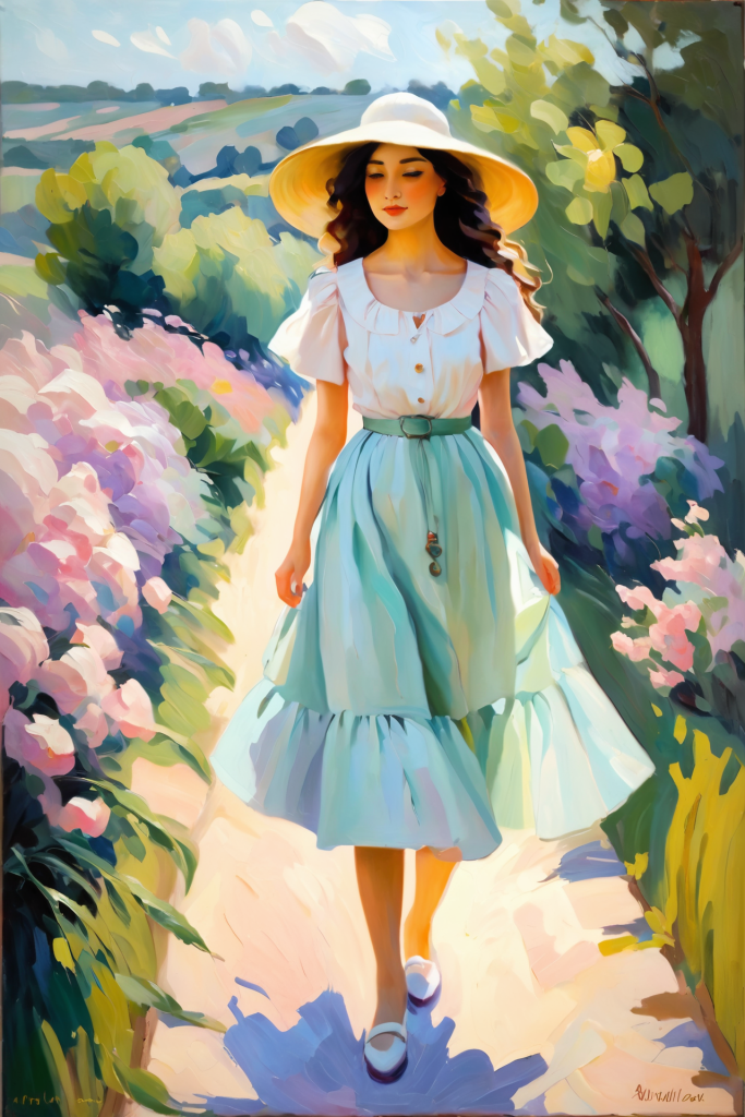 公园艺术裙子女人油画图片插画