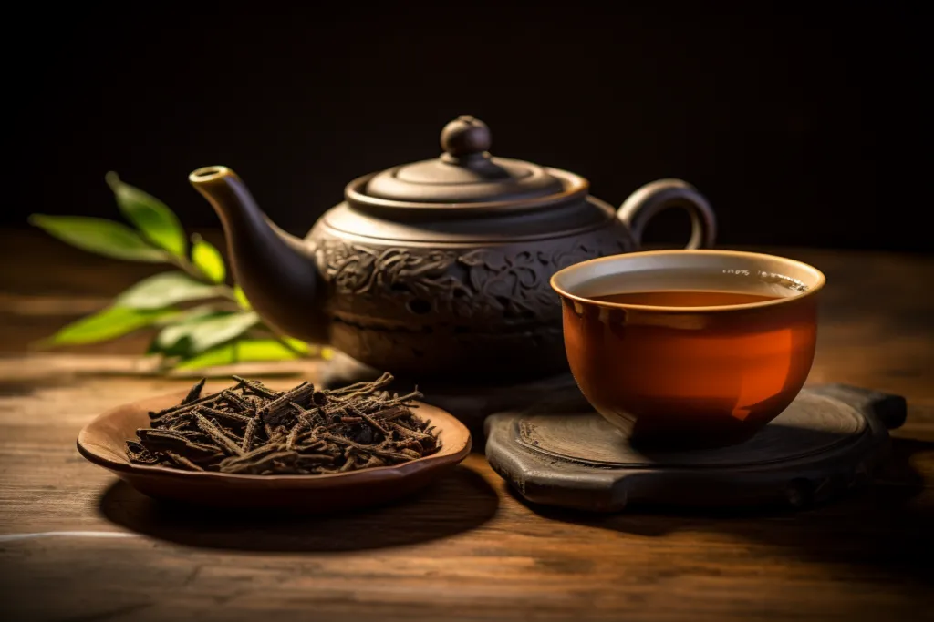 茶文化新鲜茶叶泡茶茶壶图片摄影图