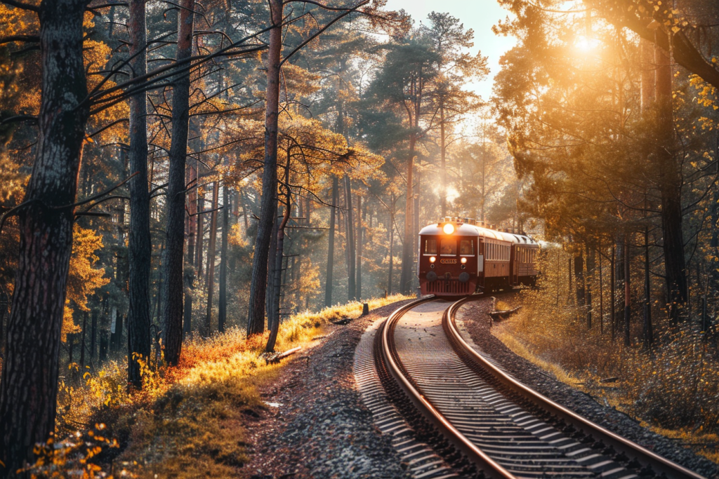 树木铁路山林铁路火车图片