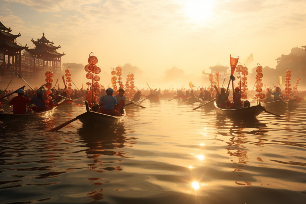 端午节河流传统节日龙舟赛摄影照片