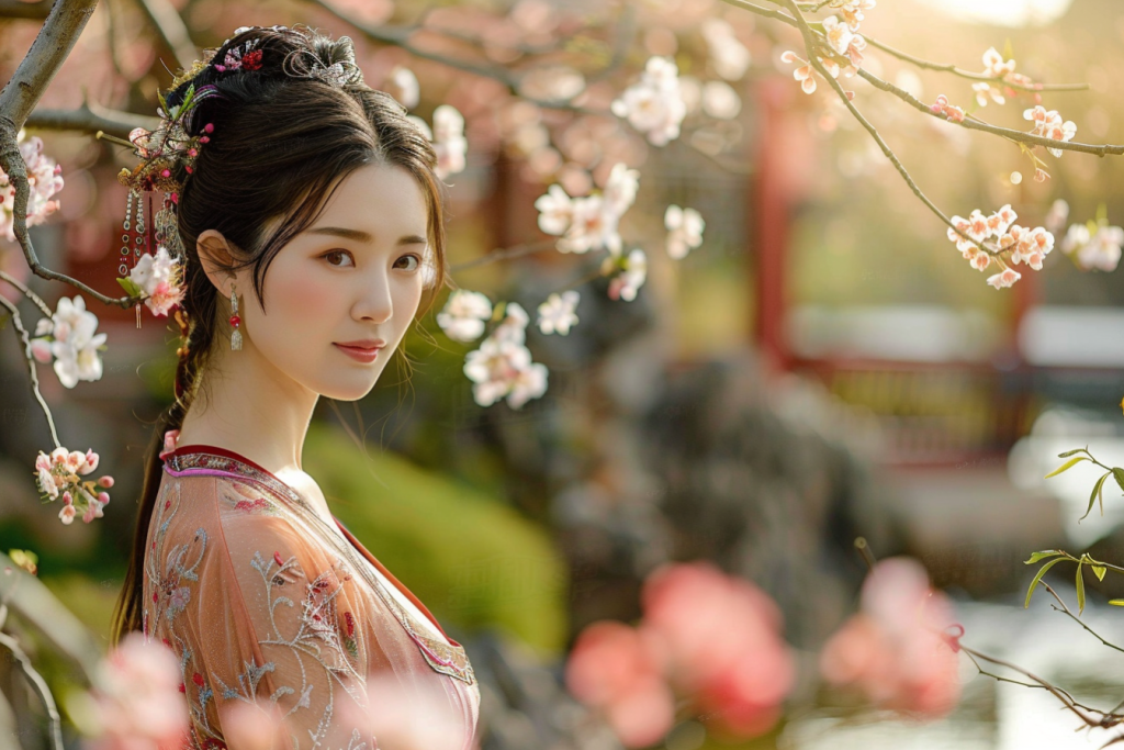 文雅的桂花汉服美女人物肖像摄影图片