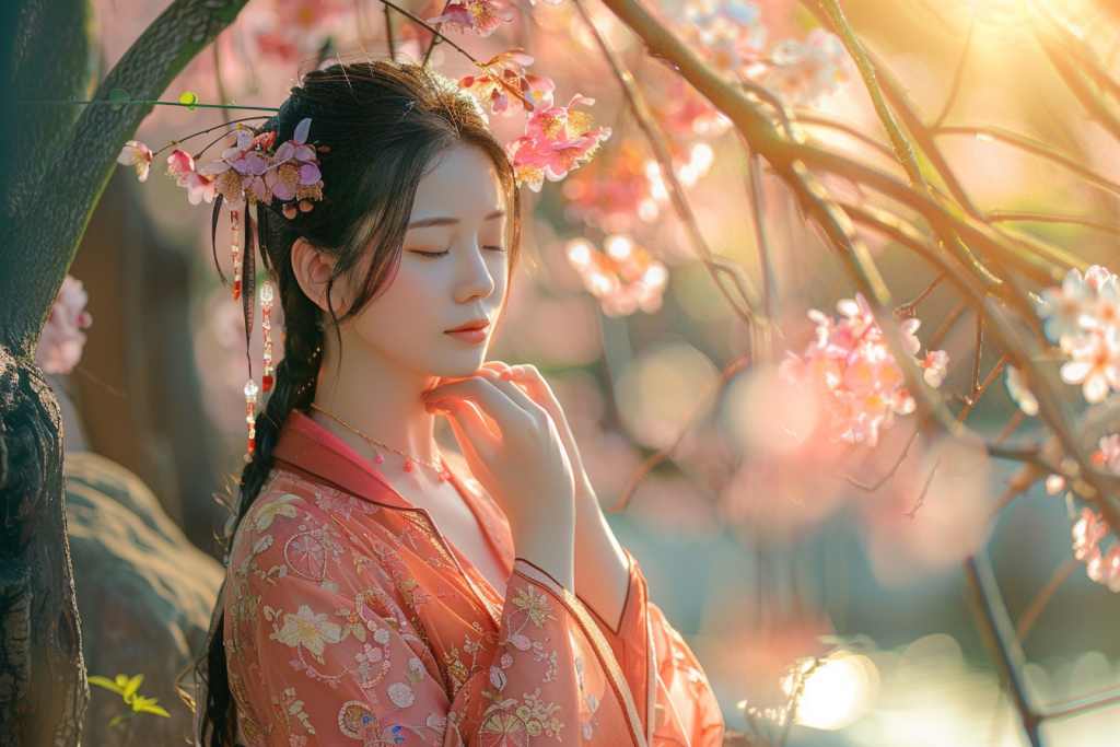 温柔的桂花汉服美女人物肖像摄影图片