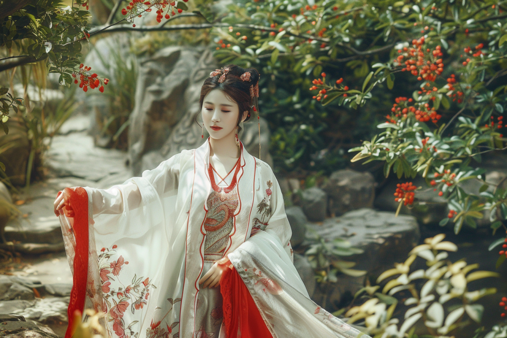 温柔的桂花汉服美女人物肖像摄影图片