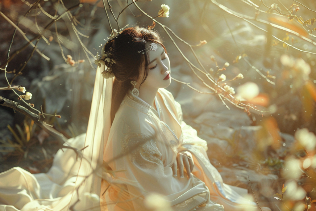 明艳的桂花旗袍美女人物肖像摄影图片