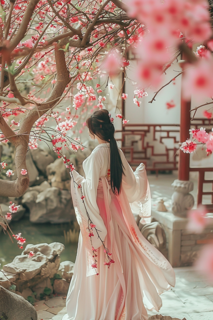 清秀的桂花旗袍美女人物肖像摄影图片