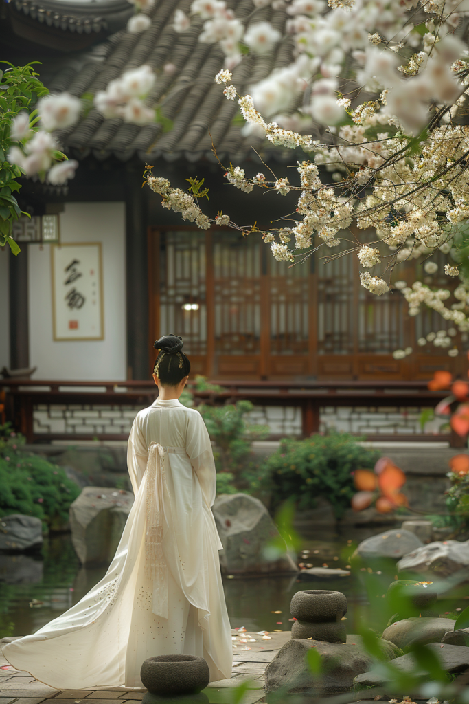 秀雅的桂花旗袍美女人物肖像摄影图片