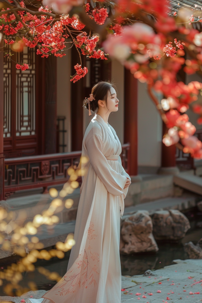 活泼的桂花旗袍美女人物肖像摄影图片