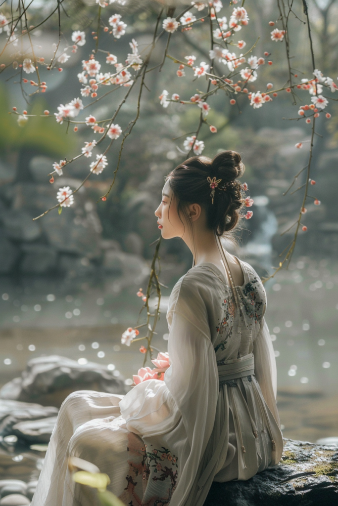活泼的桂花旗袍美女人物肖像摄影图片