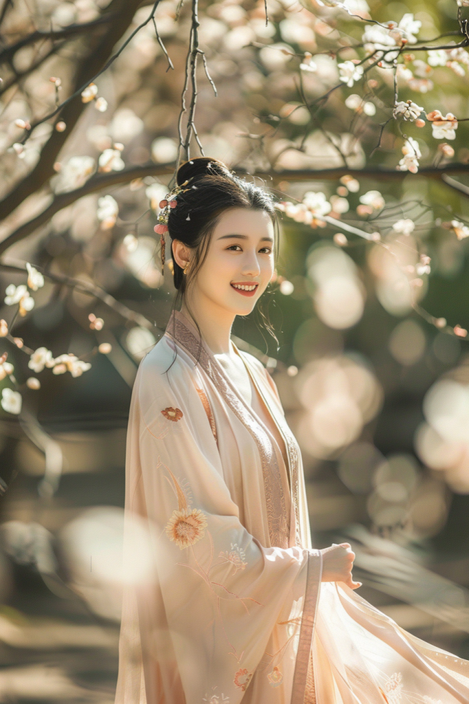 清澈的桂花旗袍美女人物肖像摄影图片