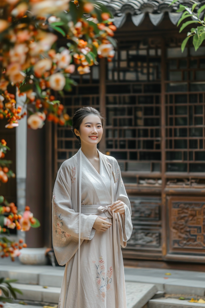清澈的桂花旗袍美女人物肖像摄影图片