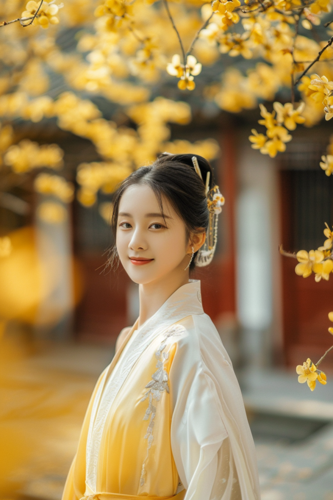 青春的桂花旗袍美女人物肖像摄影图片