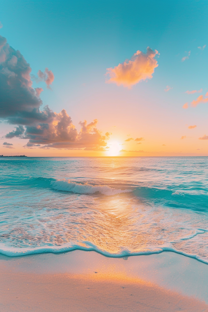 唯美海滩上的夕阳景色摄影图片png下载_编号660055937297552883-设图网
