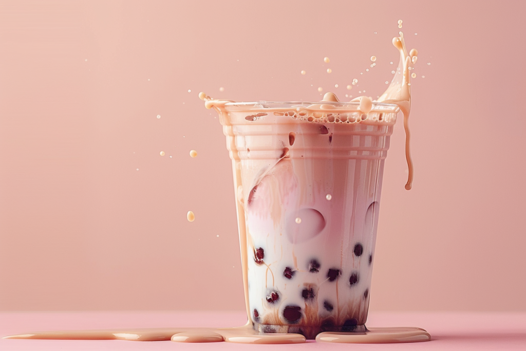 醇香浓郁的珍珠奶茶饮品摄影图片