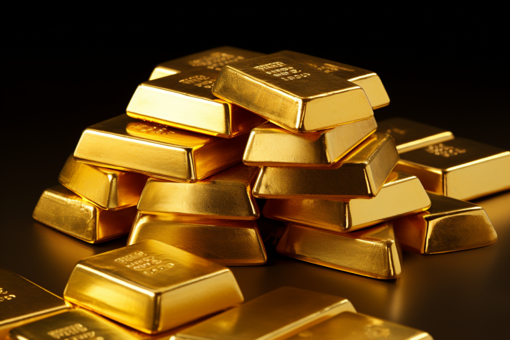 闪闪发光的黄金块金条摄影图片