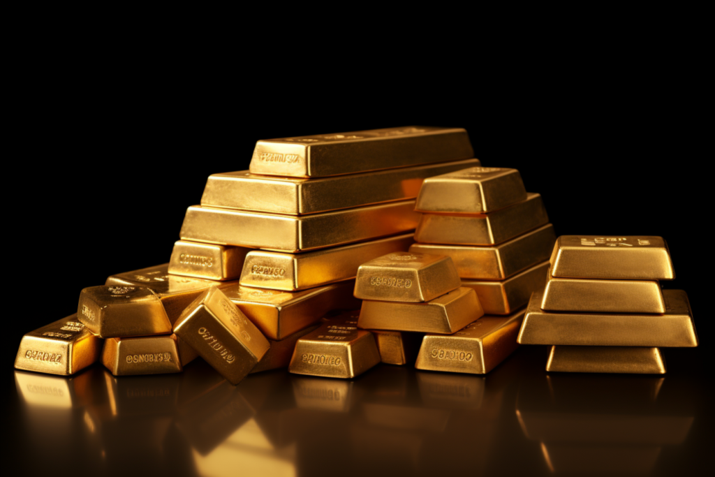 闪闪发光的财富黄金块金条摄影图片