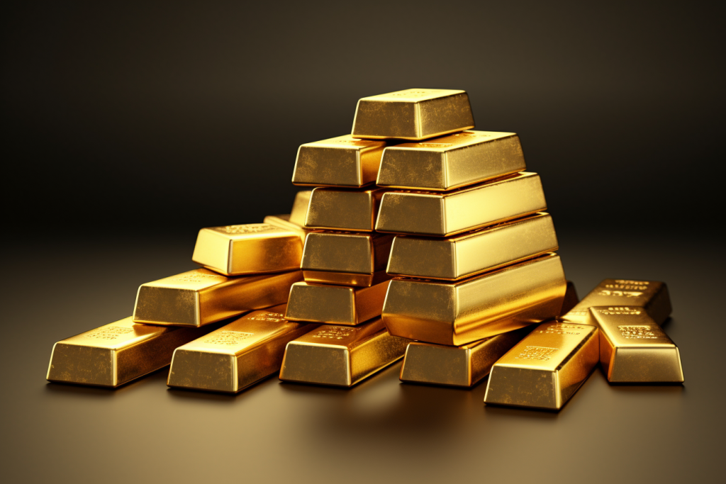 珍宝的财富黄金块金条摄影图片