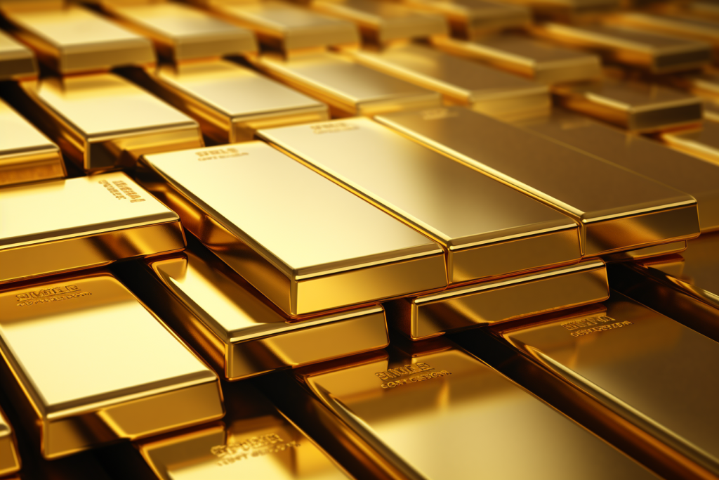 珍宝的财富黄金块金条摄影图片