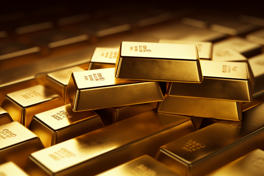 珍宝的财富黄金块金条摄影图片