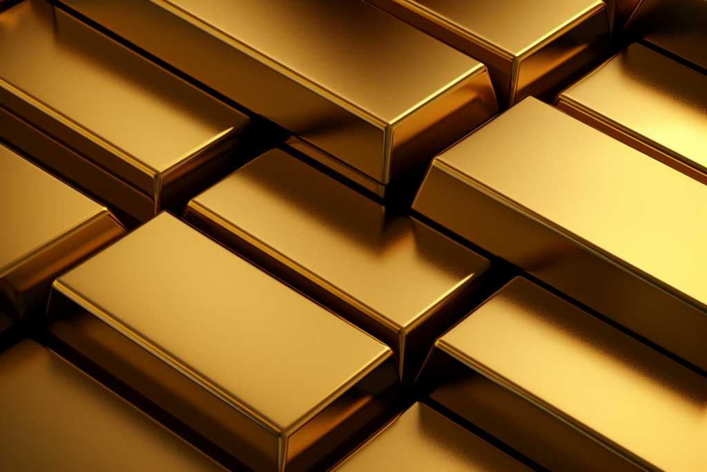 一堆的黄金块金条摄影图片