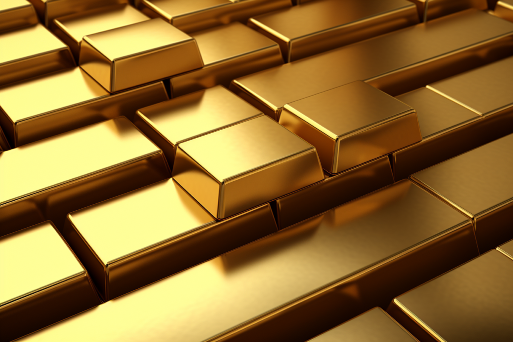 闪闪发光的黄金块金条摄影图片