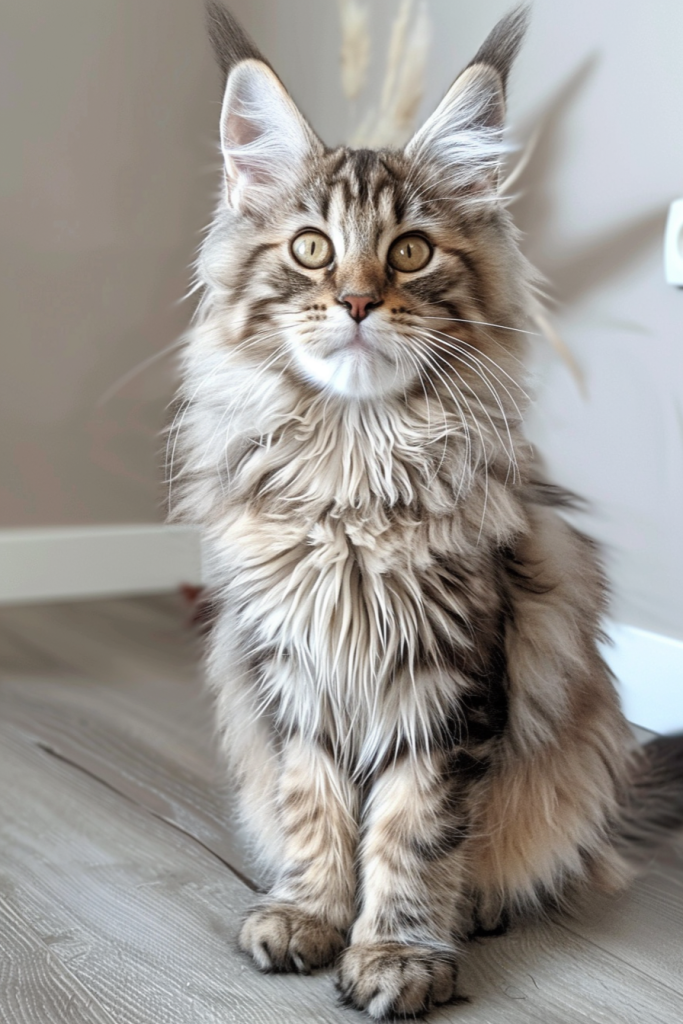 活泼可爱的家养宠物缅因猫摄影图片