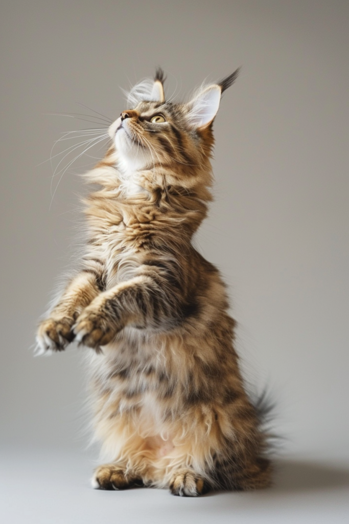 扑击的宠物猫咪缅因猫摄影图片