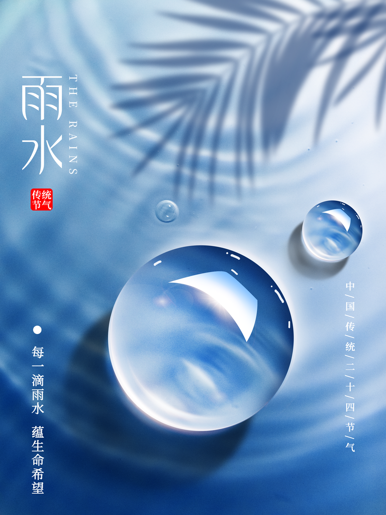 简约风传统二四节气之雨水节气海报