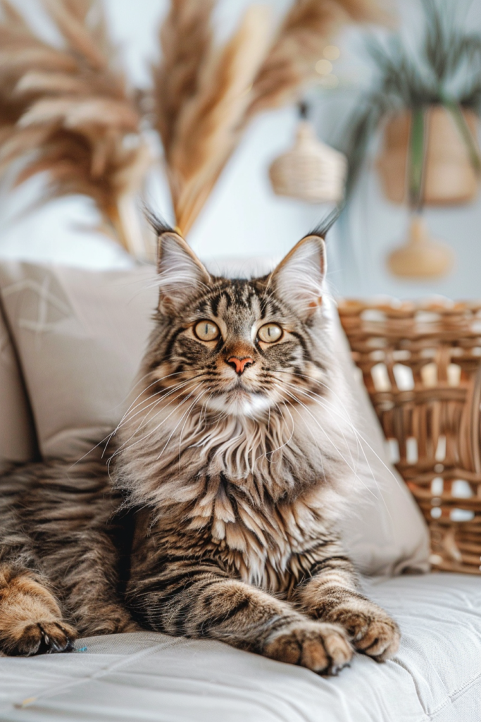慵懒的家养宠物缅因猫摄影图片