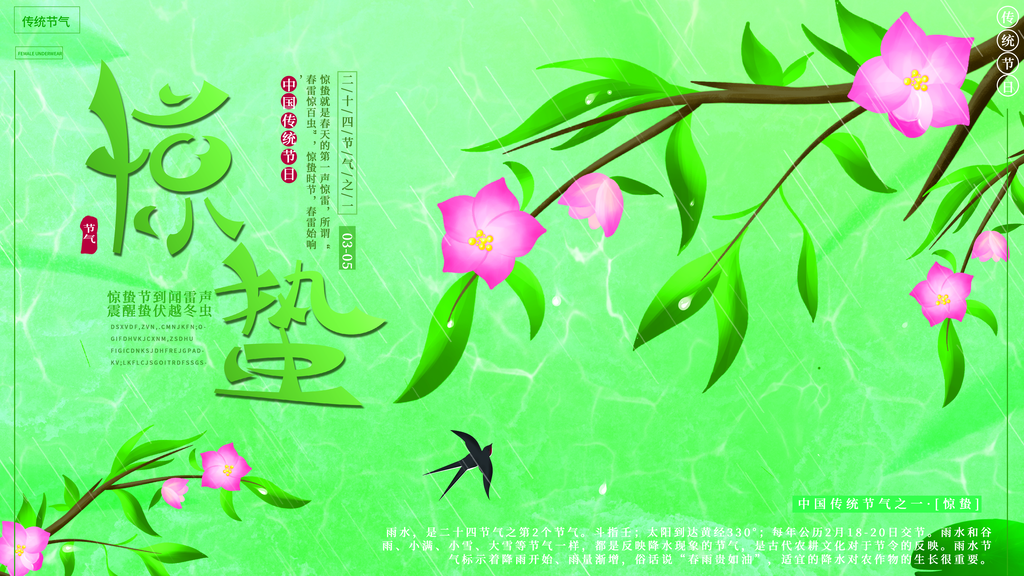 传统节日唯美中国风花鸟惊蛰海报