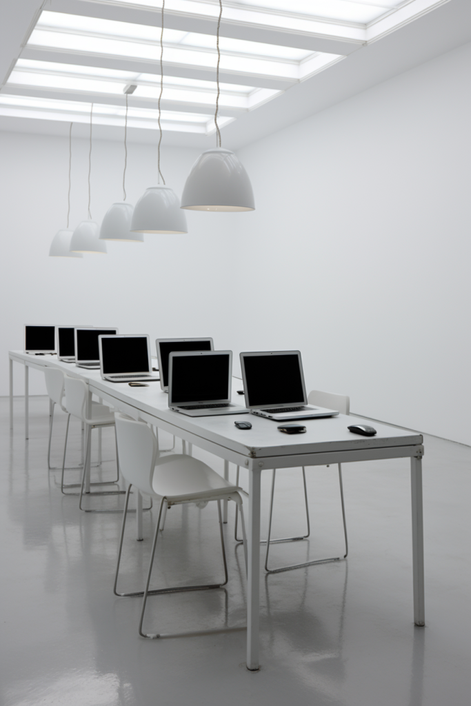 简洁笔记本电脑工作桌面摄影图片