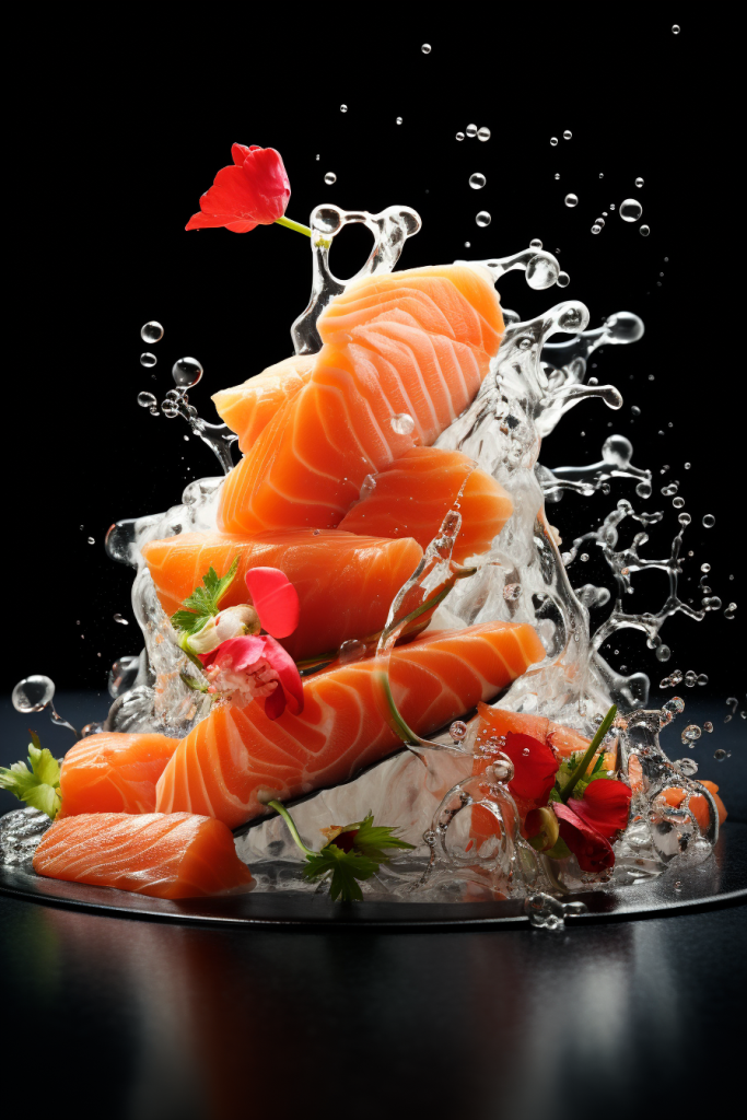 鲜嫩红润的日式料理三文鱼摄影图片