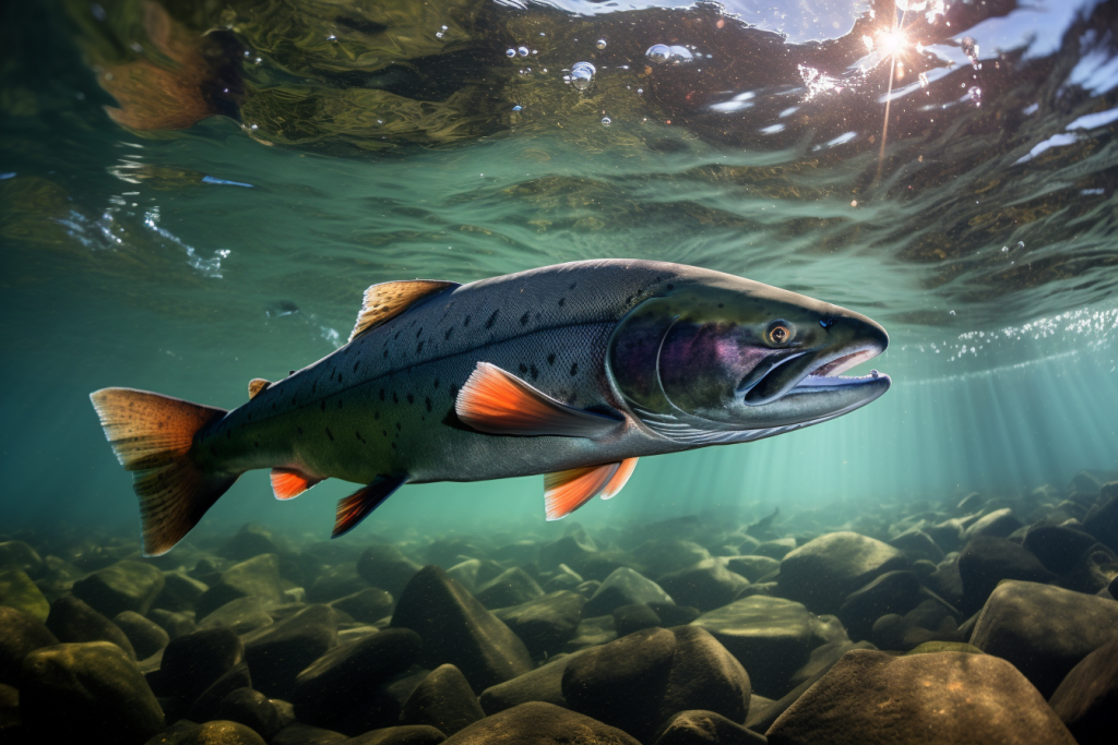 追逐的三文鱼鲑鱼动物摄影图片