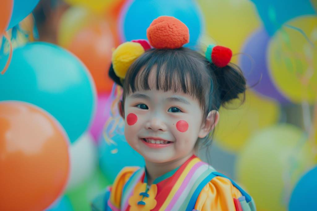 甜美的小女孩愚人节小丑人物摄影图片