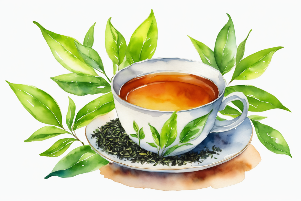 清新手绘嫩绿的茶叶图片插画