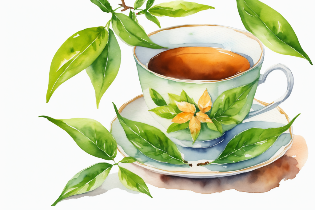 清新手绘嫩绿的茶叶图片插画