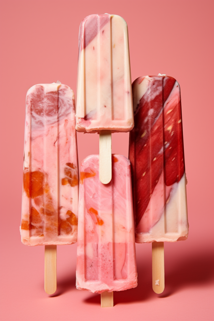 充满活力的夏季草莓雪糕冰棍摄影图片