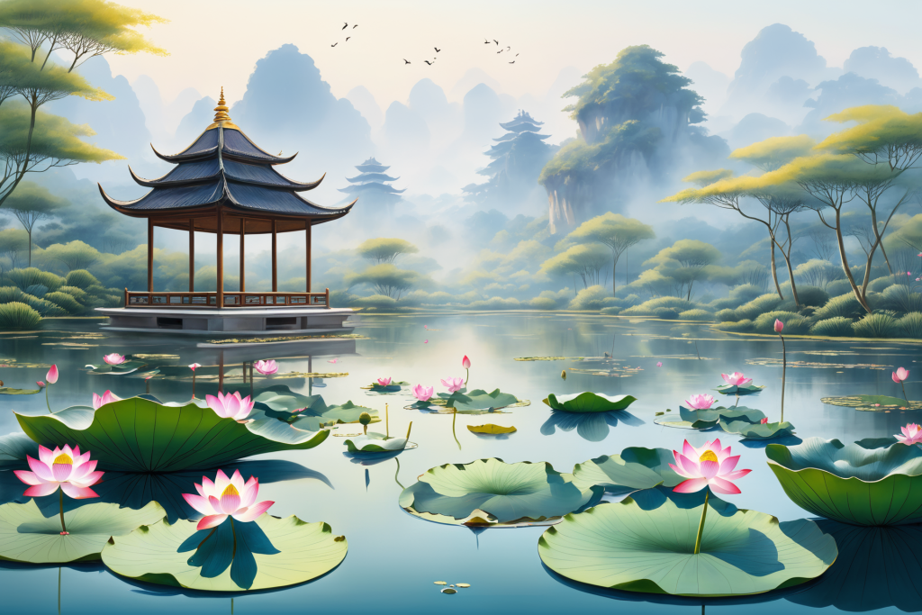 莲花暑假植物荷花荷叶插画图片