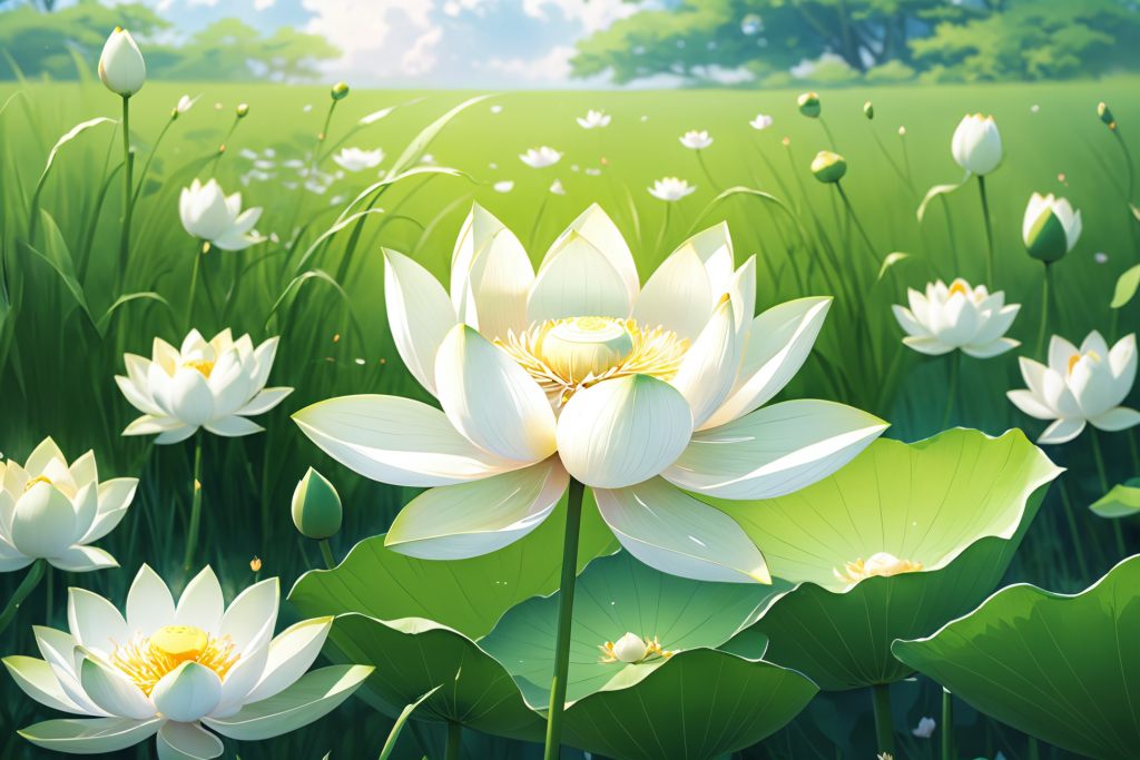莲花绿植荷花荷叶插画图片
