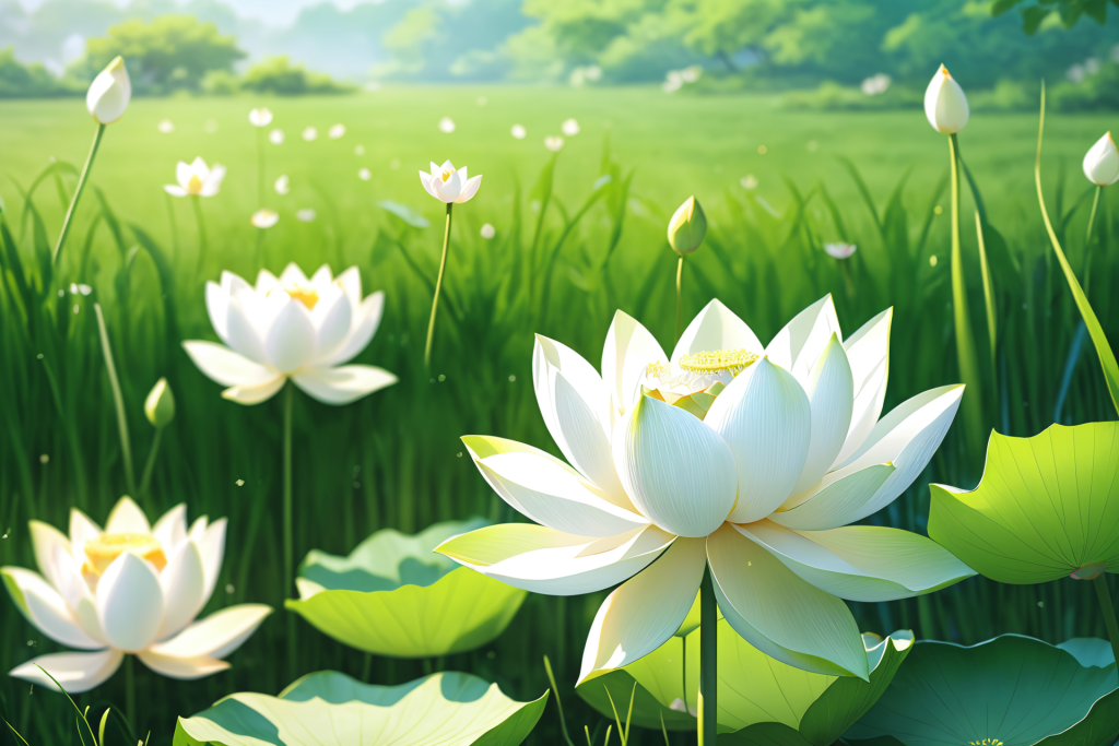 莲花绿植荷花荷叶插画图片